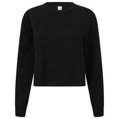 Black - Front - SF Womens-Ladies Slounge Cropped Sweatshirt