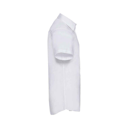 White - Side - Russell Collection Mens Oxford Easy-Care Tailored Short-Sleeved Shirt