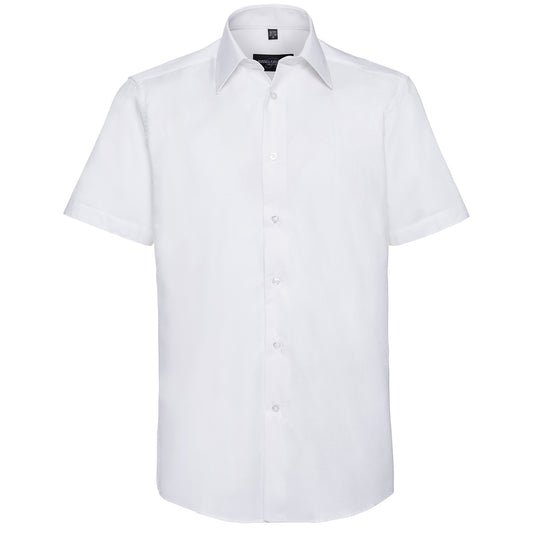 White - Front - Russell Collection Mens Oxford Easy-Care Tailored Short-Sleeved Shirt
