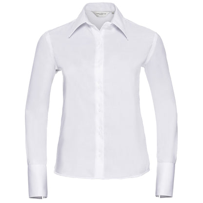White - Front - Russell Collection Womens-Ladies Ultimate Long-Sleeved Shirt