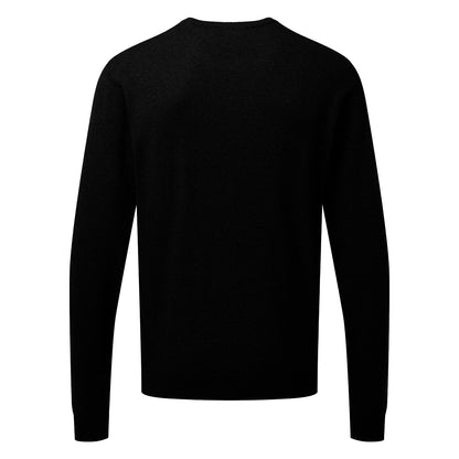Black - Back - Premier Mens Knitted Cotton Crew Neck Sweatshirt