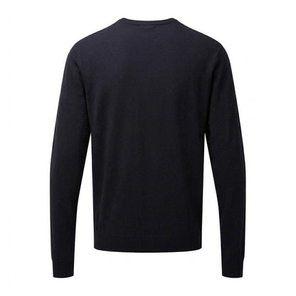 Navy - Back - Premier Mens Knitted Cotton Crew Neck Sweatshirt