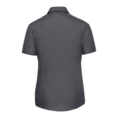 Convoy Grey - Back - Russell Collection Womens-Ladies Poplin Easy-Care Short-Sleeved Shirt
