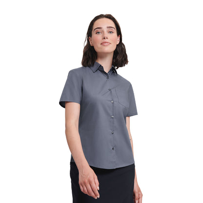 Convoy Grey - Side - Russell Collection Womens-Ladies Poplin Easy-Care Short-Sleeved Shirt