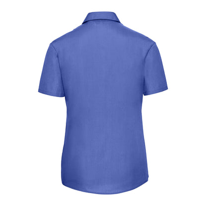 Corporate Blue - Back - Russell Collection Womens-Ladies Poplin Easy-Care Short-Sleeved Shirt