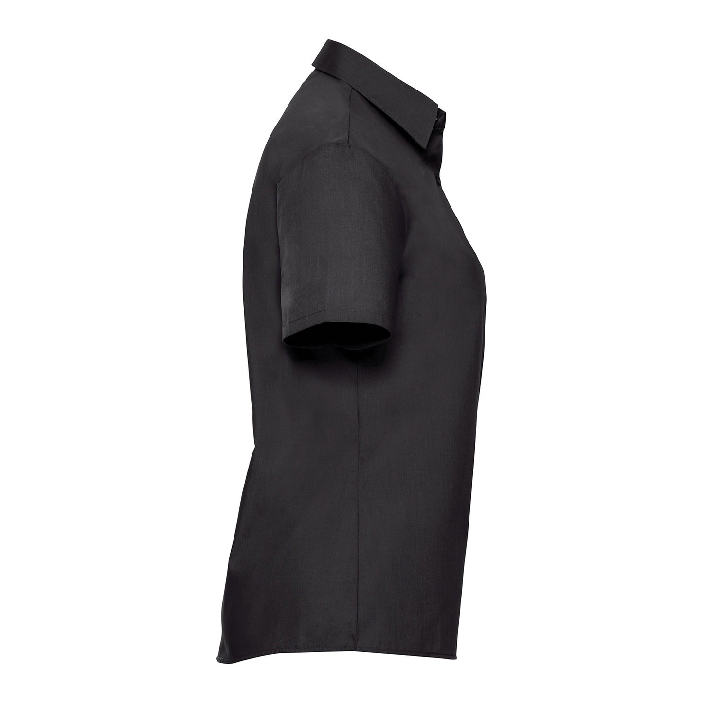 Black - Side - Russell Collection Womens-Ladies Poplin Easy-Care Short-Sleeved Shirt