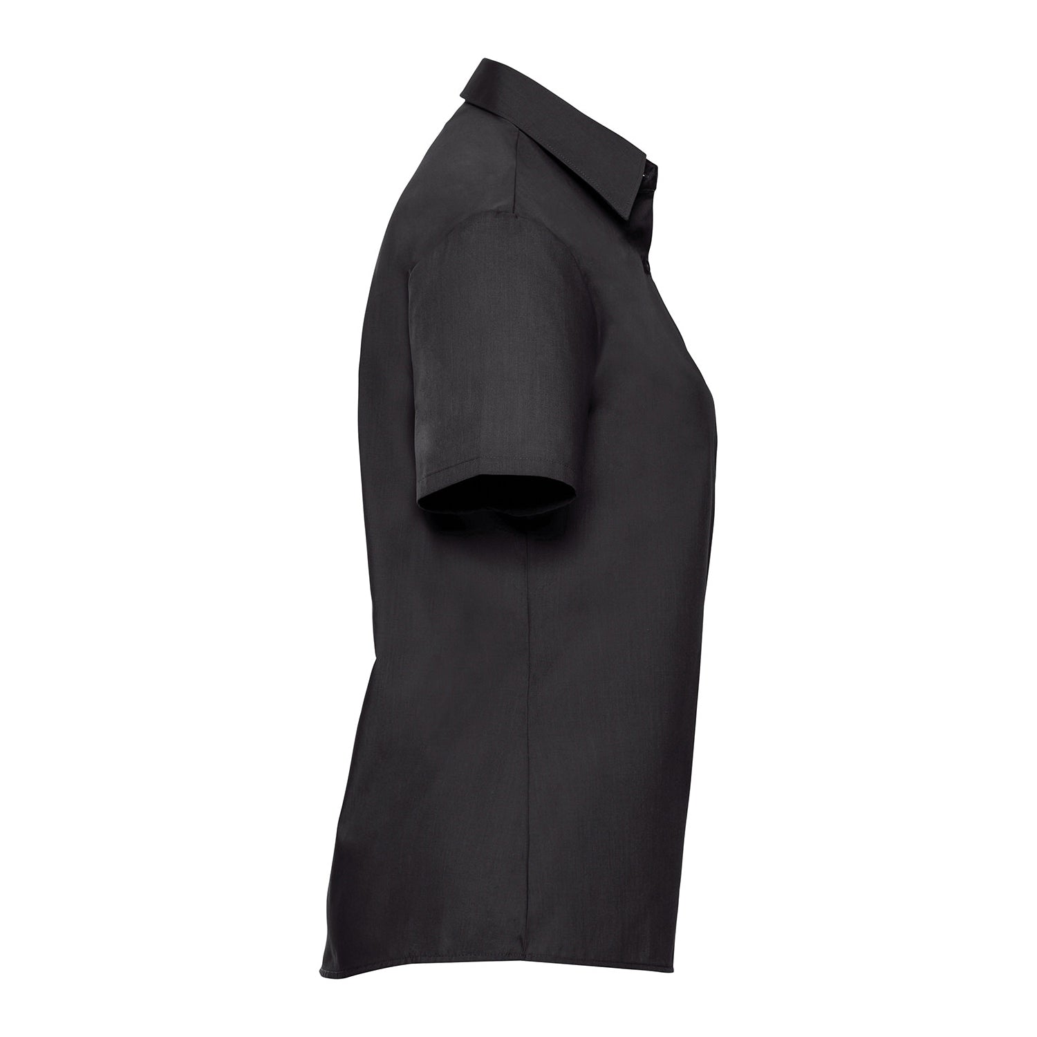 Black - Side - Russell Collection Womens-Ladies Poplin Easy-Care Short-Sleeved Shirt