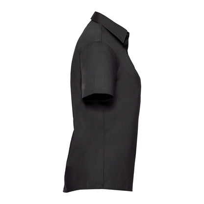 Black - Side - Russell Collection Womens-Ladies Poplin Easy-Care Short-Sleeved Shirt