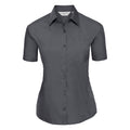 Convoy Grey - Front - Russell Collection Womens-Ladies Poplin Easy-Care Short-Sleeved Shirt