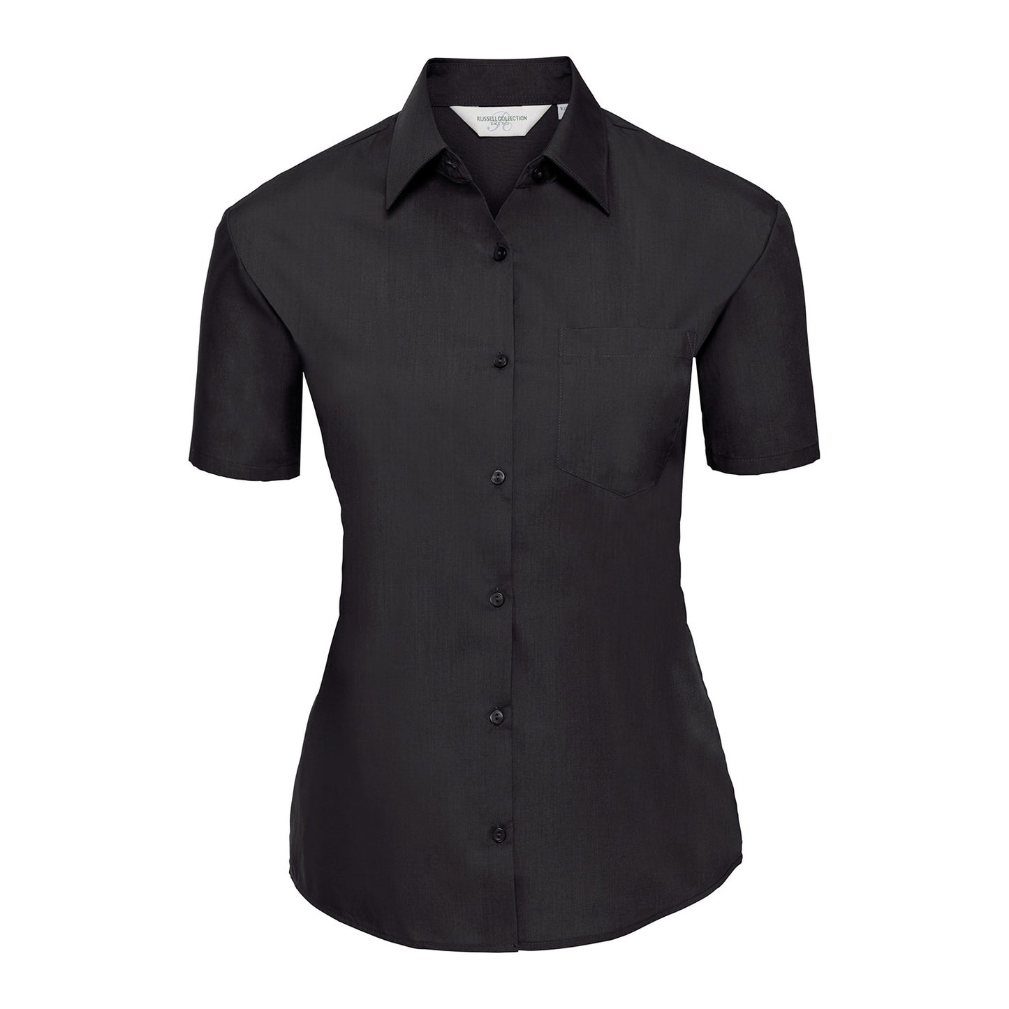 Black - Front - Russell Collection Womens-Ladies Poplin Easy-Care Short-Sleeved Shirt