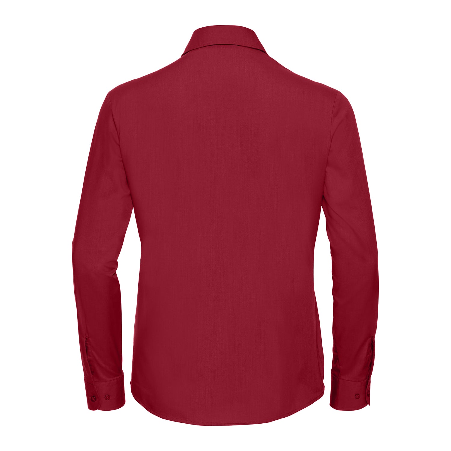 Classic Red - Back - Russell Collection Womens-Ladies Poplin Easy-Care Long-Sleeved Shirt