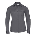 Convoy Grey - Front - Russell Collection Womens-Ladies Poplin Easy-Care Long-Sleeved Shirt