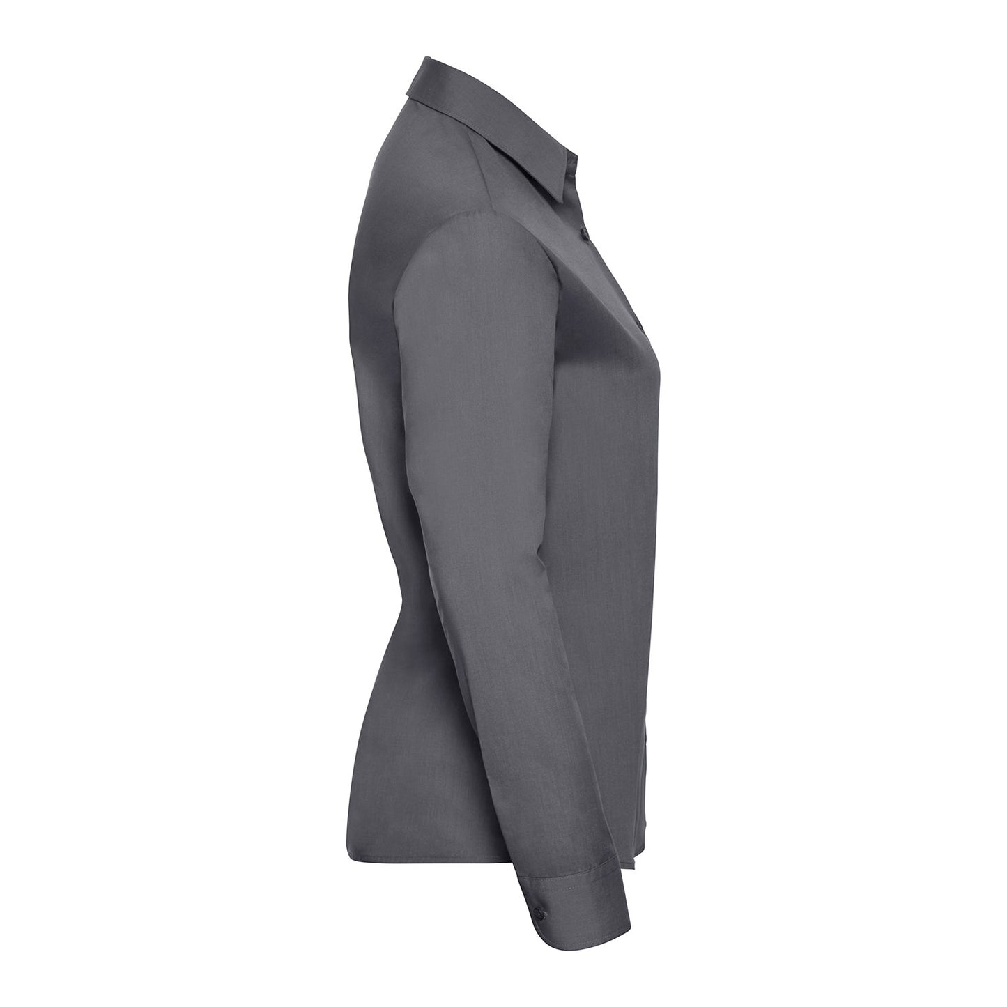 Convoy Grey - Side - Russell Collection Womens-Ladies Poplin Easy-Care Long-Sleeved Shirt