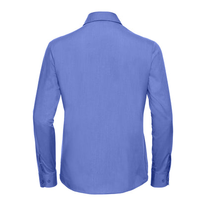 Corporate Blue - Back - Russell Collection Womens-Ladies Poplin Easy-Care Long-Sleeved Shirt