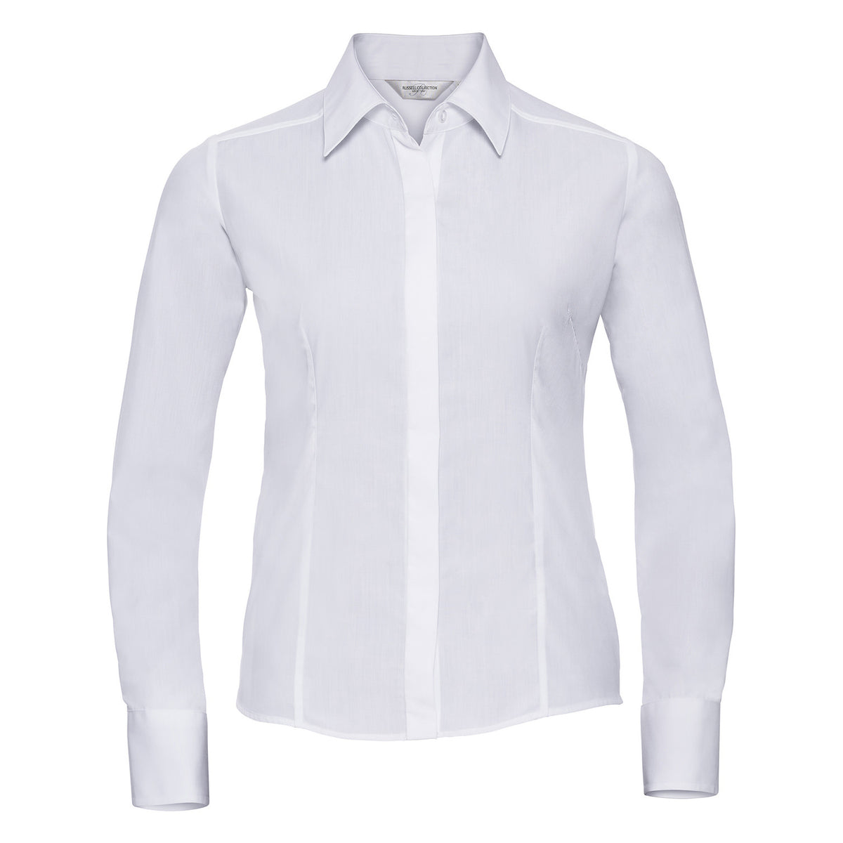 White - Front - Russell Collection Womens-Ladies Poplin Easy-Care Fitted Long-Sleeved Shirt