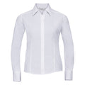 White - Front - Russell Collection Womens-Ladies Poplin Easy-Care Fitted Long-Sleeved Shirt