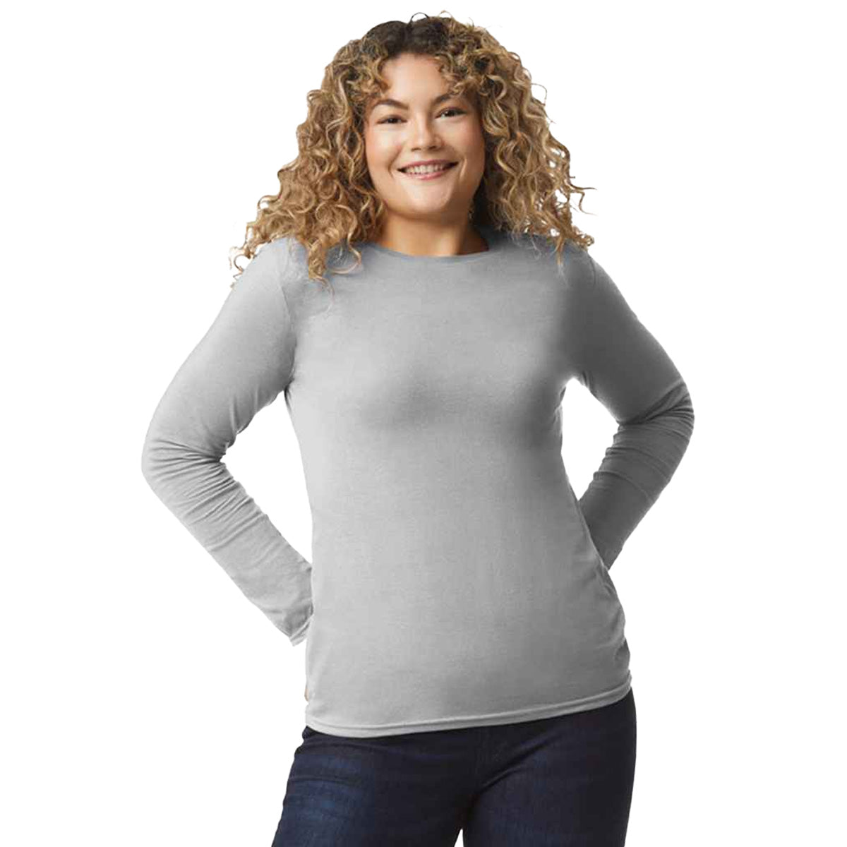 Sports Grey - Side - Gildan Unisex Adult Softstyle Long-Sleeved T-Shirt