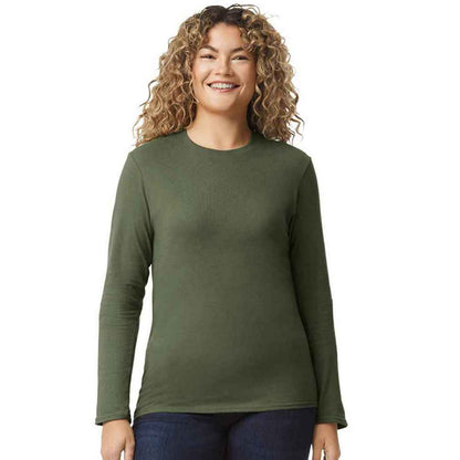 Military Green - Front - Gildan Unisex Adult Softstyle Long-Sleeved T-Shirt