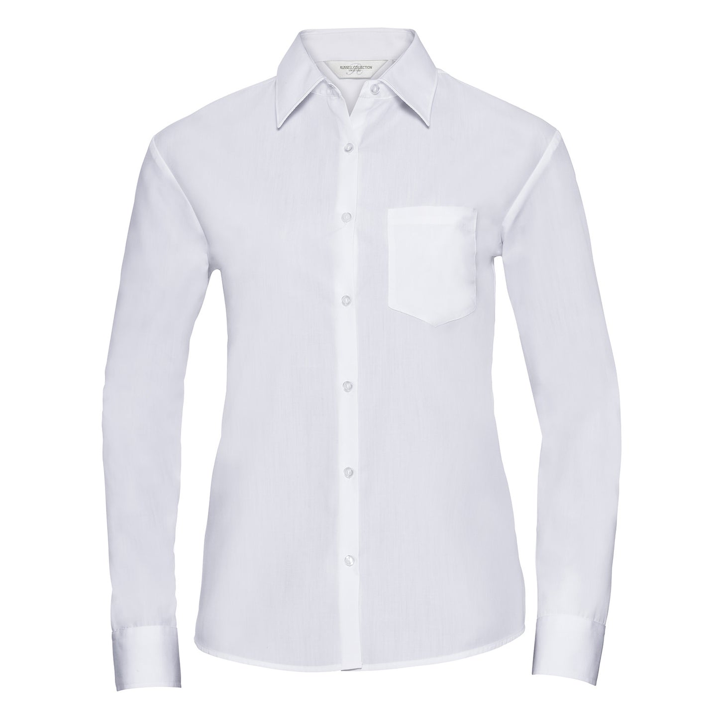 White - Front - Russell Collection Womens-Ladies Poplin Easy-Care Long-Sleeved Shirt