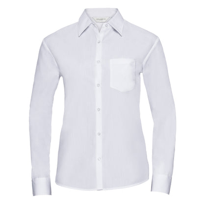 White - Front - Russell Collection Womens-Ladies Poplin Easy-Care Long-Sleeved Shirt