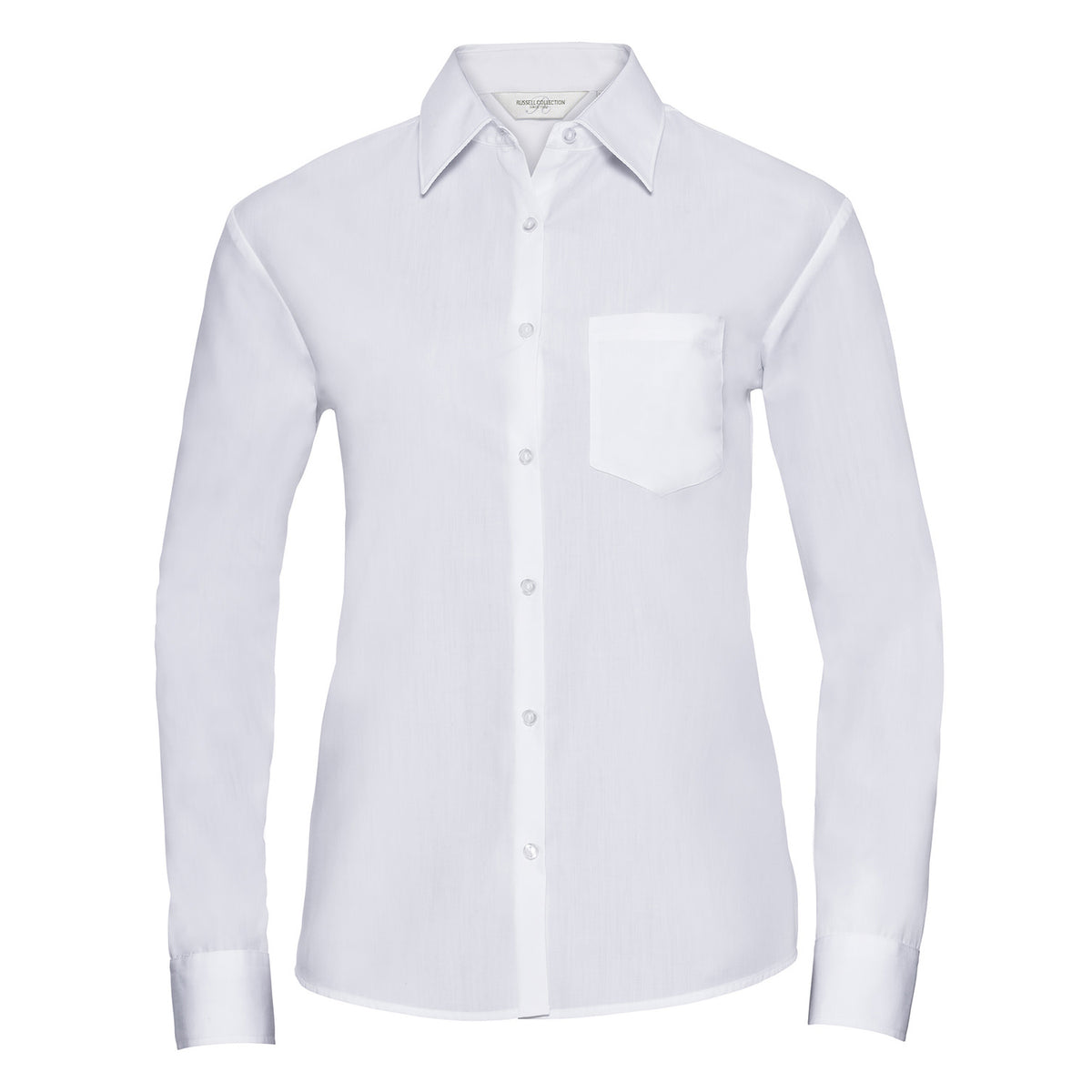 White - Front - Russell Collection Womens-Ladies Poplin Easy-Care Long-Sleeved Shirt