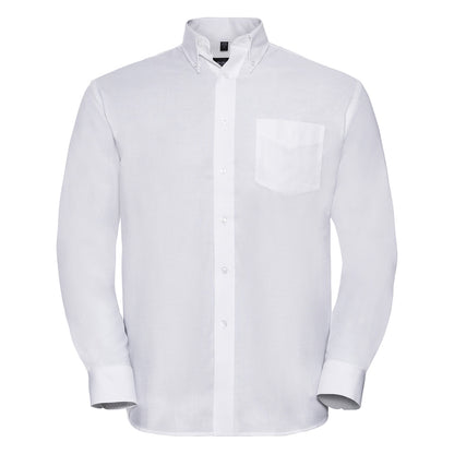 White - Front - Russell Collection Mens Oxford Easy-Care Long-Sleeved Shirt