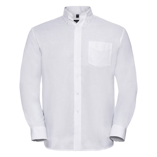 White - Front - Russell Collection Mens Oxford Easy-Care Long-Sleeved Shirt