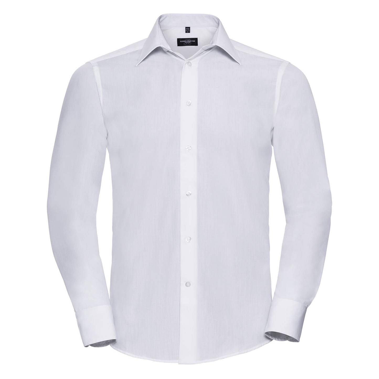 White - Front - Russell Collection Mens Poplin Easy-Care Tailored Long-Sleeved Shirt