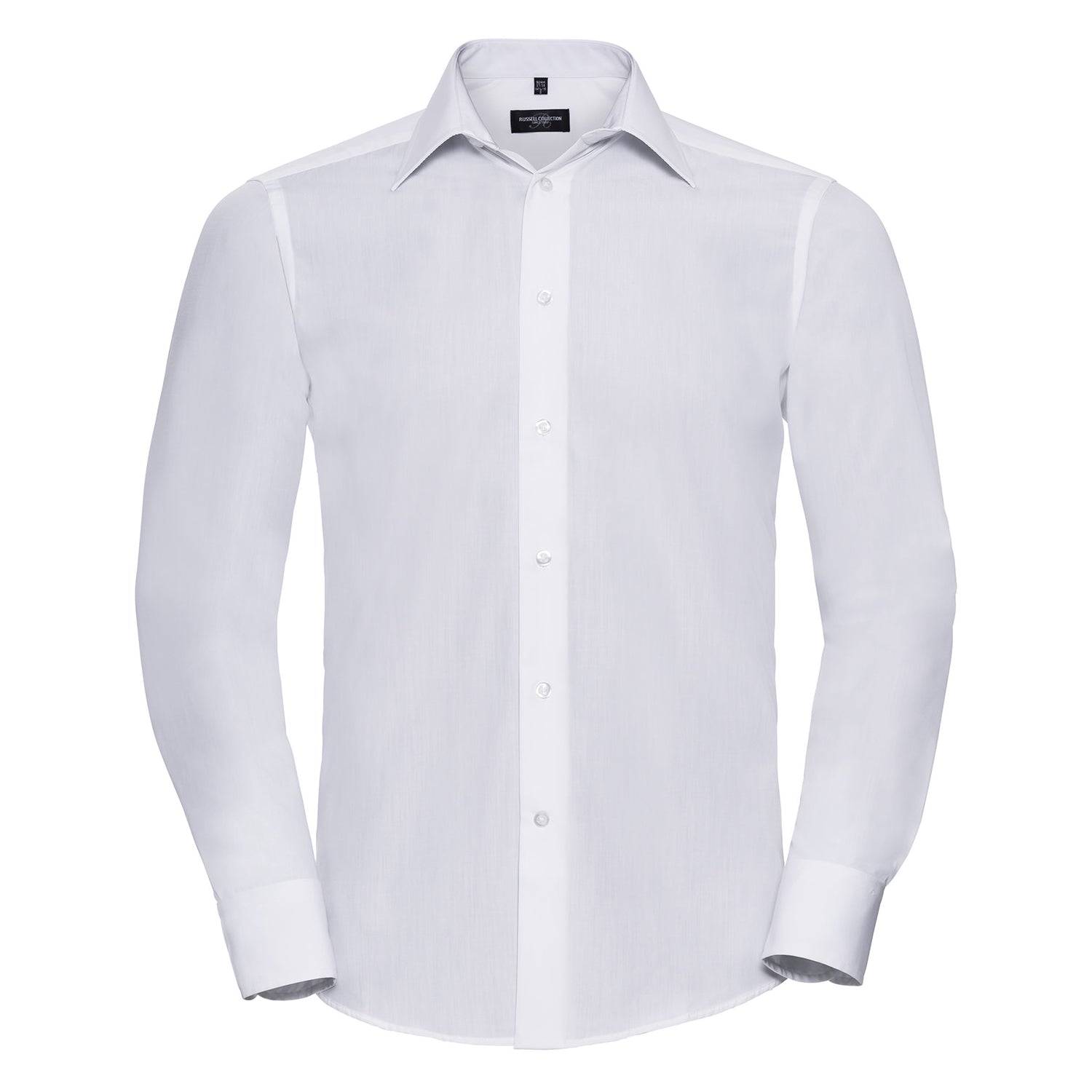 White - Front - Russell Collection Mens Poplin Easy-Care Tailored Long-Sleeved Shirt