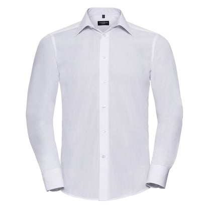 White - Front - Russell Collection Mens Poplin Easy-Care Tailored Long-Sleeved Shirt