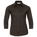 Chocolate - Front - Russell Collection Womens-Ladies Easy-Care Fitted 3-4 Sleeve Shirt