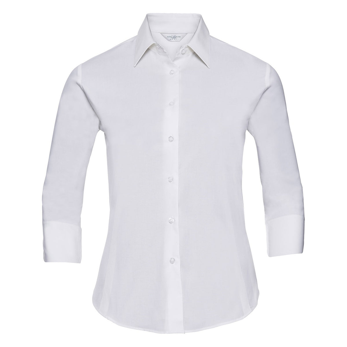 White - Front - Russell Collection Womens-Ladies Easy-Care Fitted 3-4 Sleeve Shirt