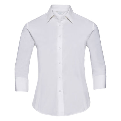White - Front - Russell Collection Womens-Ladies Easy-Care Fitted 3-4 Sleeve Shirt