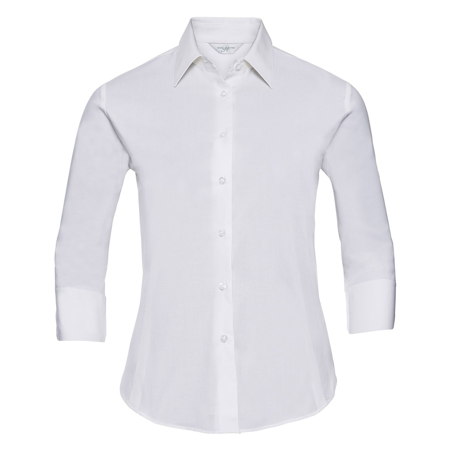 White - Front - Russell Collection Womens-Ladies Easy-Care Fitted 3-4 Sleeve Shirt