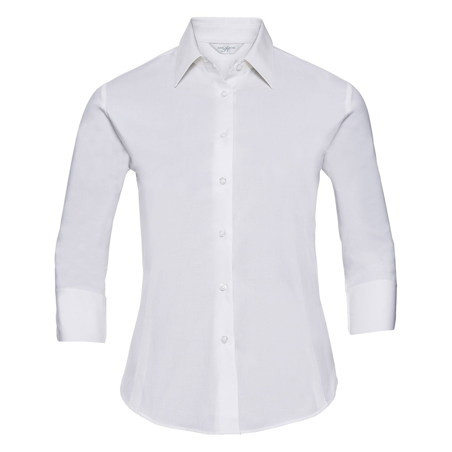 White - Front - Russell Collection Womens-Ladies Easy-Care Fitted 3-4 Sleeve Shirt