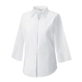 White - Side - Russell Collection Womens-Ladies Easy-Care Fitted 3-4 Sleeve Shirt