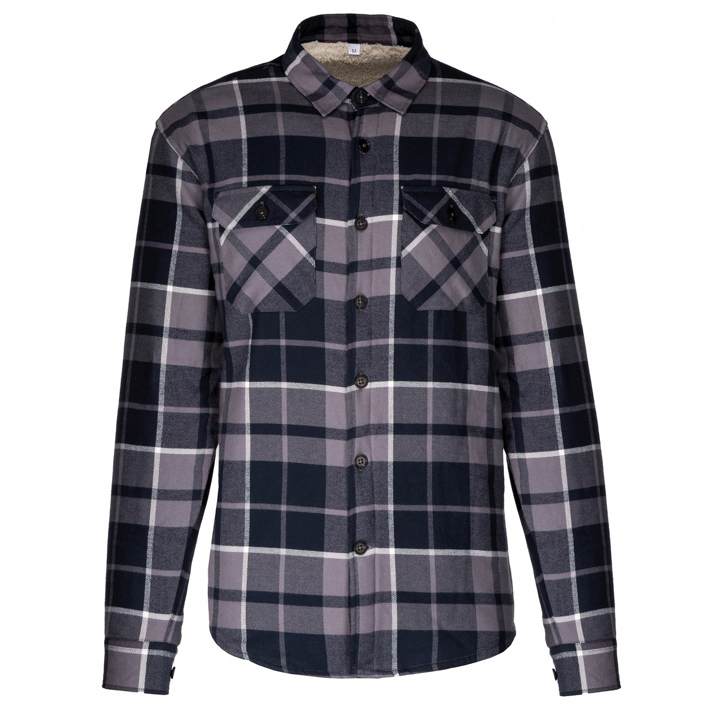 Storm Grey-Navy - Front - Kariban Mens Checked Sherpa Lined Shirt Jacket