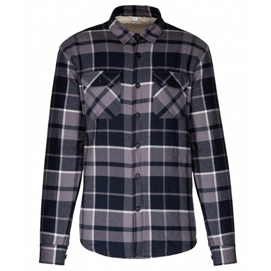 Storm Grey-Navy - Front - Kariban Mens Checked Sherpa Lined Shirt Jacket