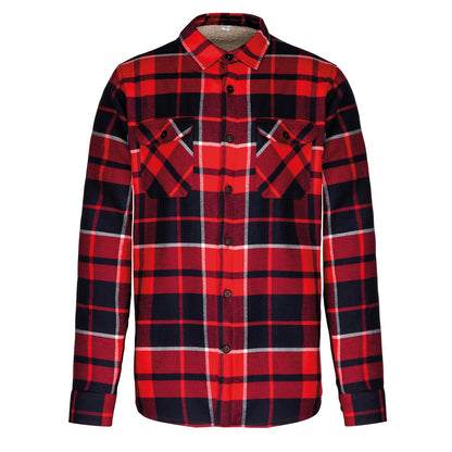 Red-Navy - Front - Kariban Mens Checked Sherpa Lined Shirt Jacket