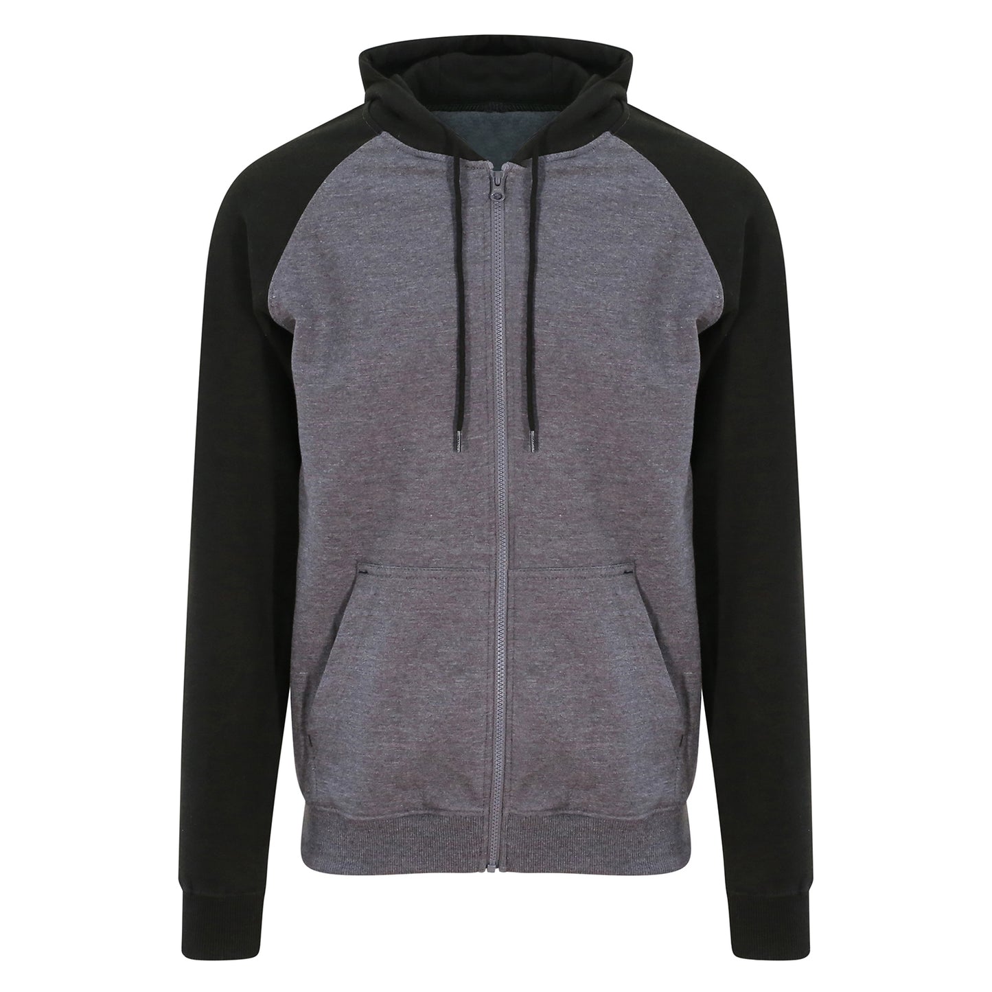 Charcoal-Jet Black - Front - Awdis Unisex Adult Baseball Full Zip Hoodie