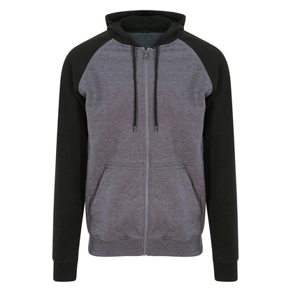 Charcoal-Jet Black - Front - Awdis Unisex Adult Baseball Full Zip Hoodie
