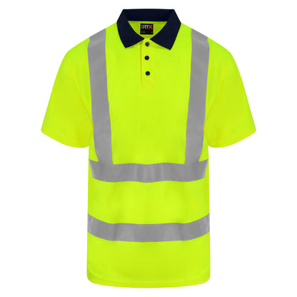 Yellow-Navy - Front - PRORTX Unisex Adult High-Vis Polo Shirt