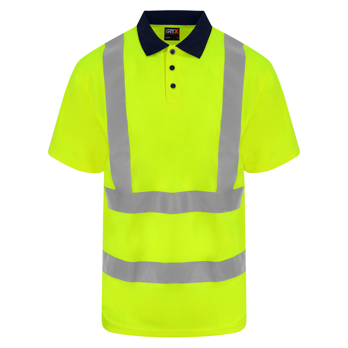 Yellow-Navy - Front - PRORTX Unisex Adult High-Vis Polo Shirt