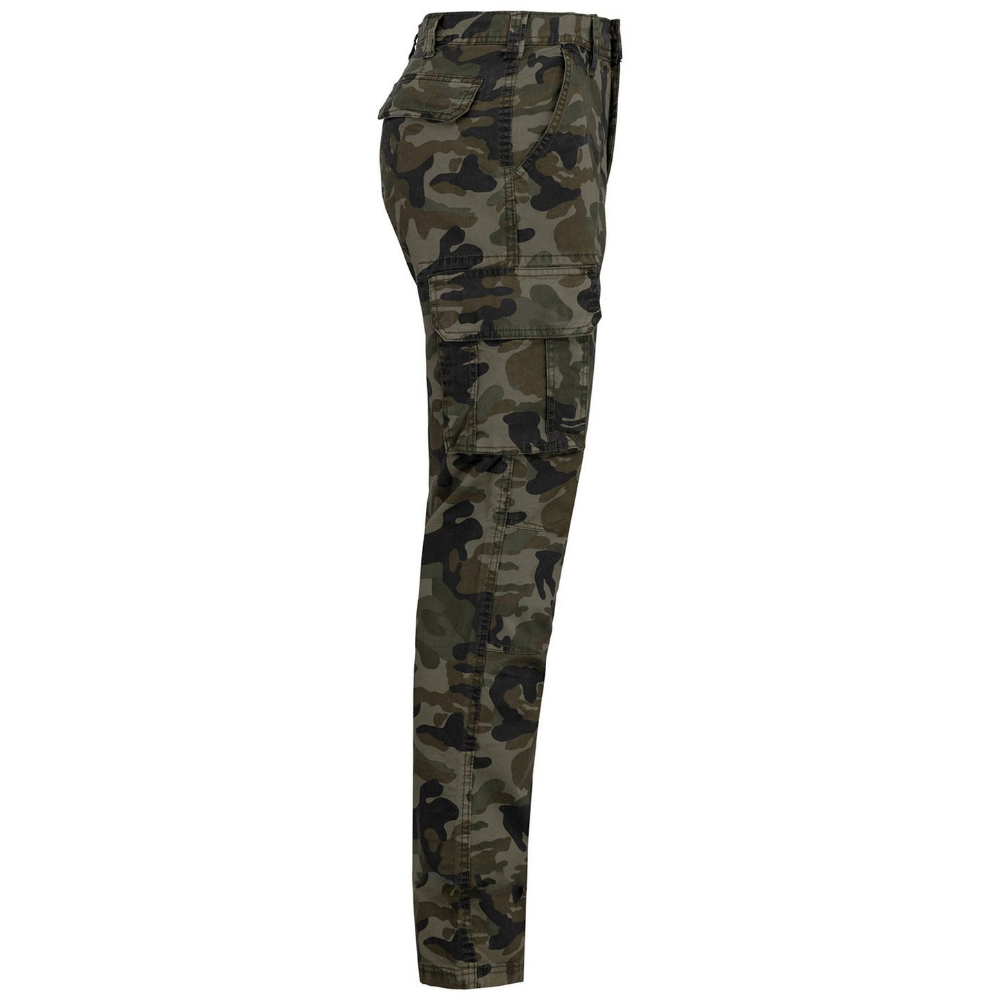 Green-Black-Brown Camo - Side - Kariban Mens Twill Camo Cargo Trousers
