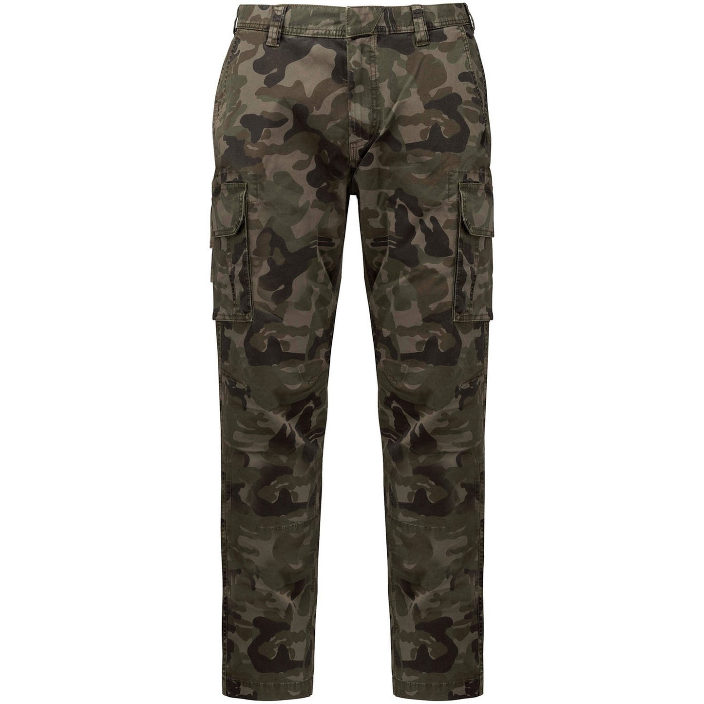 Green-Black-Brown Camo - Front - Kariban Mens Twill Camo Cargo Trousers
