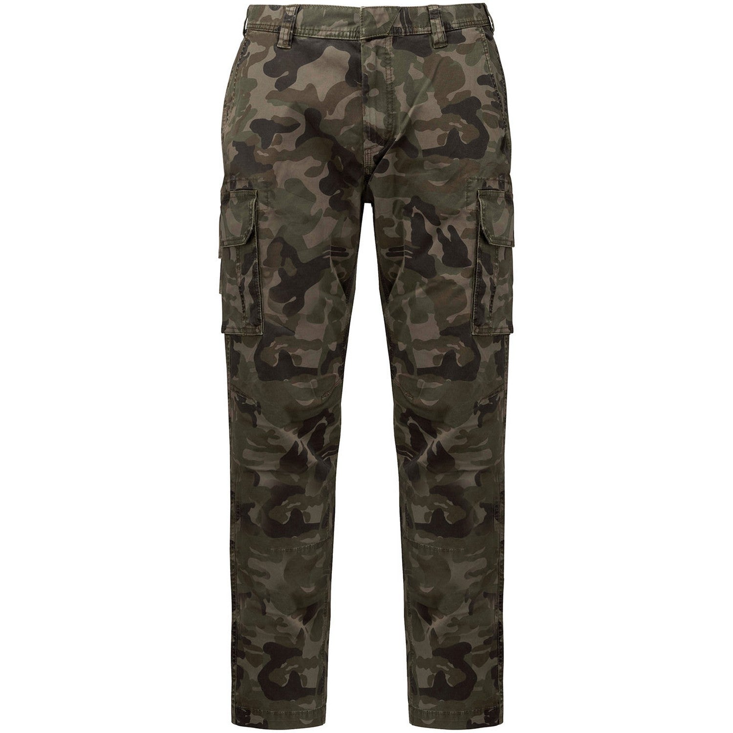 Green-Black-Brown Camo - Front - Kariban Mens Twill Camo Cargo Trousers