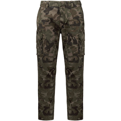Green-Black-Brown Camo - Front - Kariban Mens Twill Camo Cargo Trousers