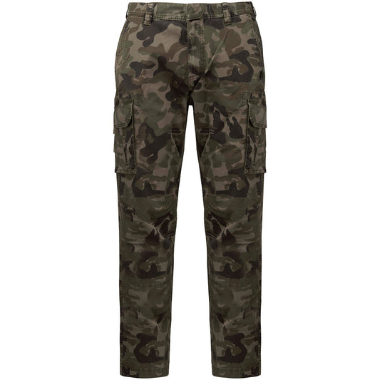 Green-Black-Brown Camo - Front - Kariban Mens Twill Camo Cargo Trousers