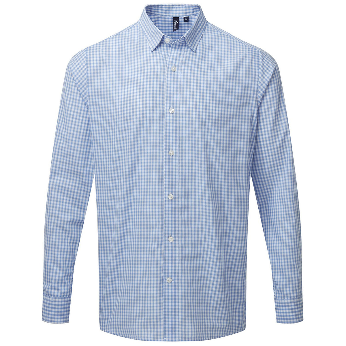 Light Blue-White - Front - Premier Mens Maxton Checked Long-Sleeved Shirt