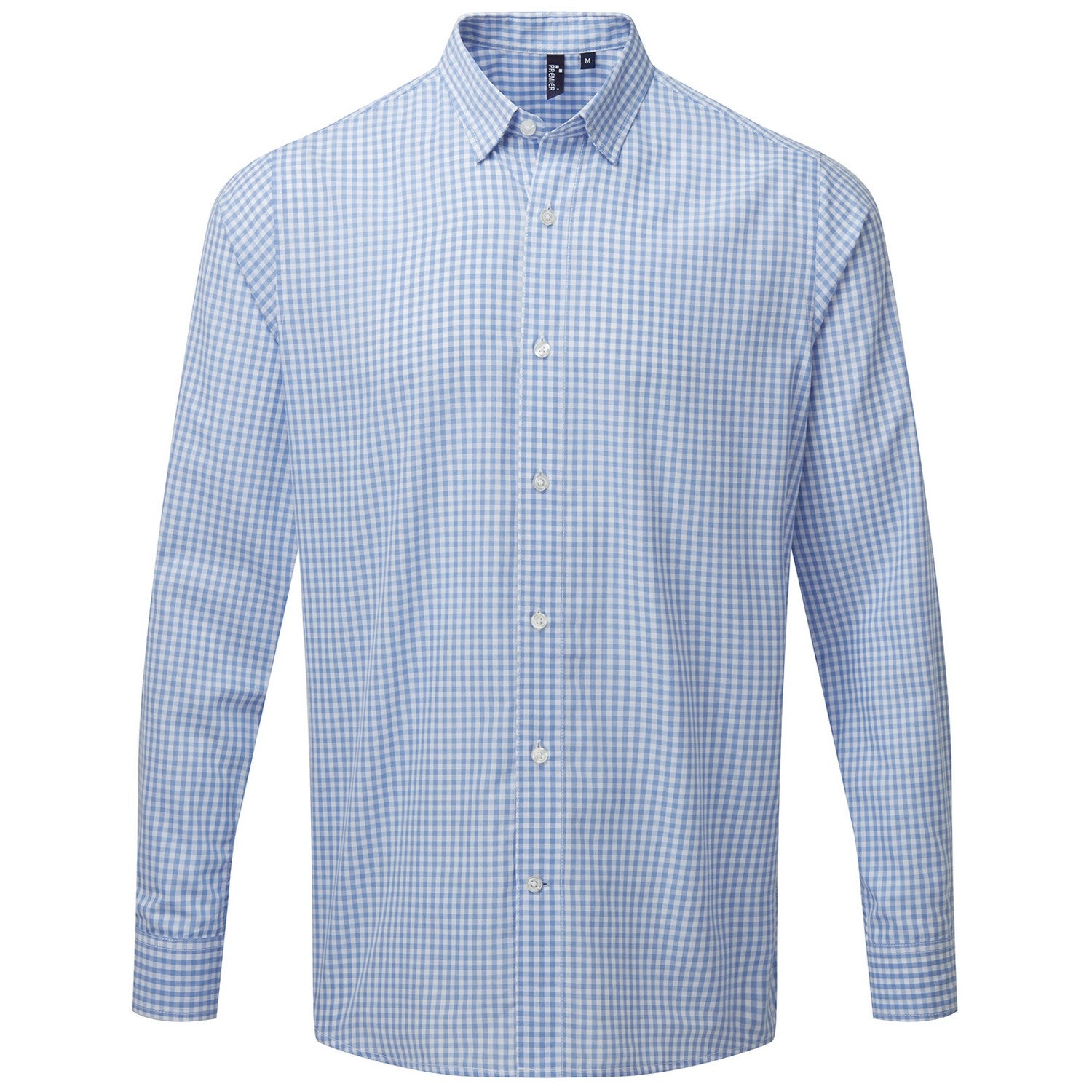 Light Blue-White - Front - Premier Mens Maxton Checked Long-Sleeved Shirt
